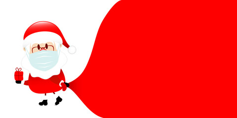 Weihnachtsmann Maske Zieht Sack Vorwärts Hintergrund Weiß