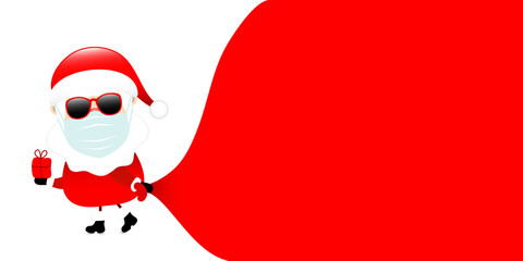 Weihnachtsmann Maske Mit Sonnenbrille Zieht Sack Vorwärts Hintergrund Weiß