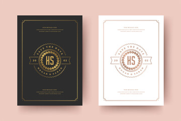 Wedding invitation save the date card golden typographic elegant template vector illustration.
