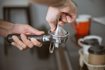 barista pack grind bean coffee prepare to make espresso