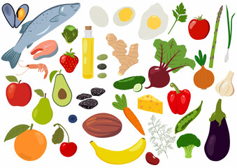 Healthy food set. Organic products. Vector illustration.
