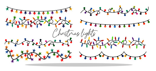 Christmas lights set. Collection of colorful christmas festive lights. Vector Illustration EPS 10.