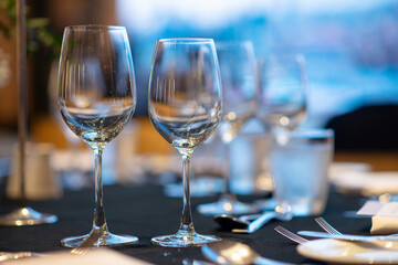 empty wine glass prepare on fine dining table