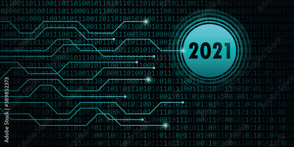 Poster 2021 new year on binary code background vector illustration eps10