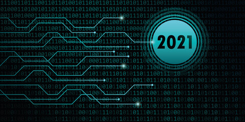2021 new year on binary code background vector illustration EPS10