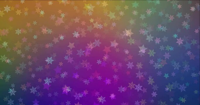 4K looping dark multicolor video sample in carnival style. Holographic abstract video with snow and stars. Slideshow for mobile apps. 4096 x 2160, 30 fps.