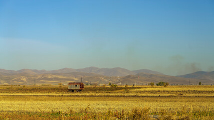 Fototapeta premium Agriculture in Armenia, autumn fields in North Western part of the country.