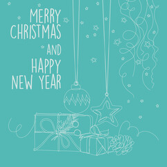 cartolina di natale quadrata merry christmas and happy new year verde