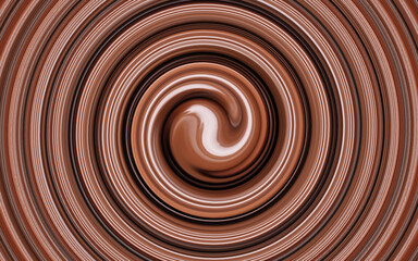 Light brown hot chocolate. Abstract chocolate spiral background.