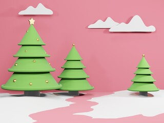 3D render - 3D render - image merry christmas red and green background,Christmas background, Winter landscape,holiday christmas new year concept