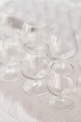 a few empty glasses at a wedding party. High-quality photo