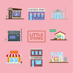 group of little stores facades