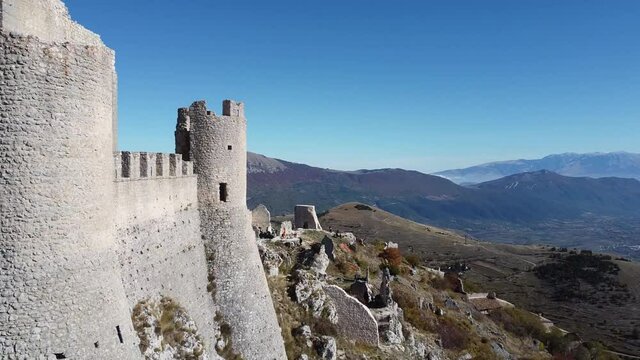 Aerial view of medieval castle of Rocca Calascio, Abruzzo, Italy. 