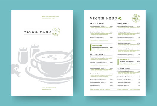 Vegetarian restaurant menu layout design brochure or food flyer template vector illustration.