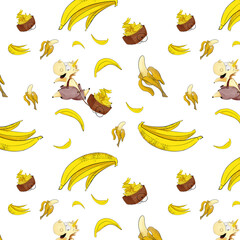 Seamless pattern. Unicorn with bananas. For the decoration of textiles, packaging.
JPG 6000x6000 format
400 dpi