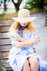 Fototapeta premium blonde in a blue dress