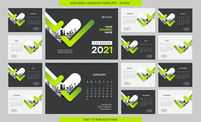 Desk Calendar 2021 template - 12 months included - A5 Size