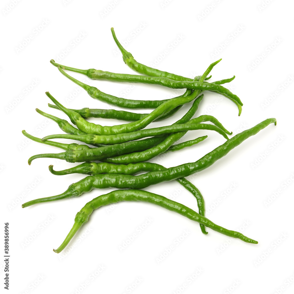 Wall mural green chili pepper isolated on white