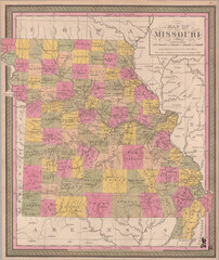 Vintage Antique Map of Missouri USA, Beautiful Background for Designers