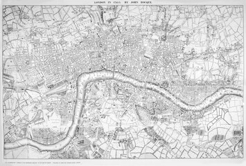 Old antique map of London 1741. Beautiful background for designers