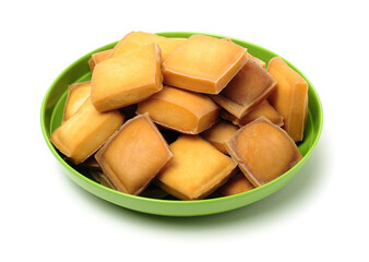 Dried bean curd on white background