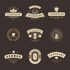 Coffee shop logos design templates set vector illustration for cafe badge design and menu decoration