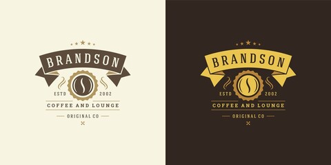 Coffee shop logo template vector illustration with bean silhouette good for cafe badge design and menu decoration