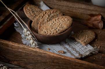 
Oatmeal cookies in a wooden box