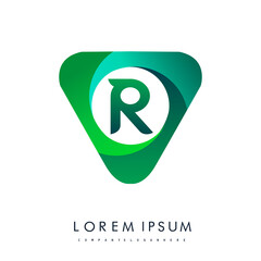 Logo R letter, green colored in the triangle shape, Vector design template elements for your Business or company identity.