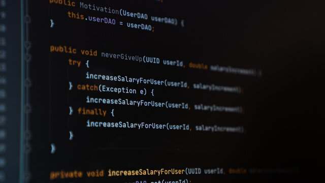Funny Java code on monitor screen in IDE code editor. Programming code joke. Programmer fun. Programming code screen