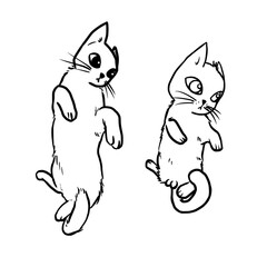 A line drawing of a cat lying on the floor in comfort. Cartoon style illustration.