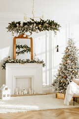 White room with stylish modern Christmas and new year interior design