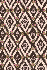 Abstract Hand Drawing Boho Ethnic Ikat Diamond Shapes with Roses Repeating Vector Pattern Isolated Background 