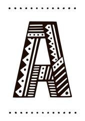 Ornamental capital letter A. Creative initials with geometric motives. Original interior poster with hand-drawn monogram. Vector illustration in scandinavian style.