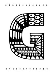 Ornamental capital letter G. Creative initials with geometric motives. Original interior poster with hand-drawn monogram. Vector illustration in scandinavian style.
