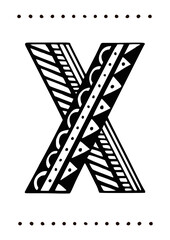 Ornamental capital letter x. Creative initials with geometric motives. Original interior poster with hand-drawn monogram. Vector illustration in scandinavian style.