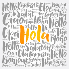 Hola (Hello Greeting in Spanish) word cloud © dizain