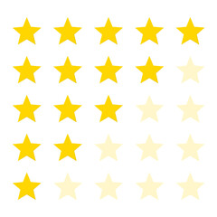 Star icon. Vector yellow isolated five stars. Customer feedback concept. Vector 5 stars rating review