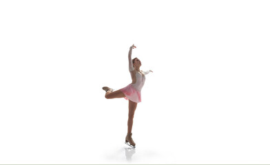 Obraz premium Figure skating girl in ice arena isolated on white.