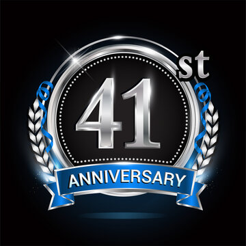 41st silver anniversary logo with blue ribbon and ring.