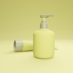 Empty realistic package for cosmetic product. Mockup of packages isolated on lemon background.3d illustration.