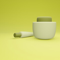 Elegant cosmetic bottles on yellow background. Modern cover design. 3d illustration.