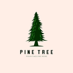 Single Pine Tree Vintage Logo Vector Template Illustration Design