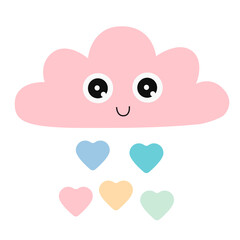 Print Happy cartoon cloud hand drawn. Vector symbol illustration.