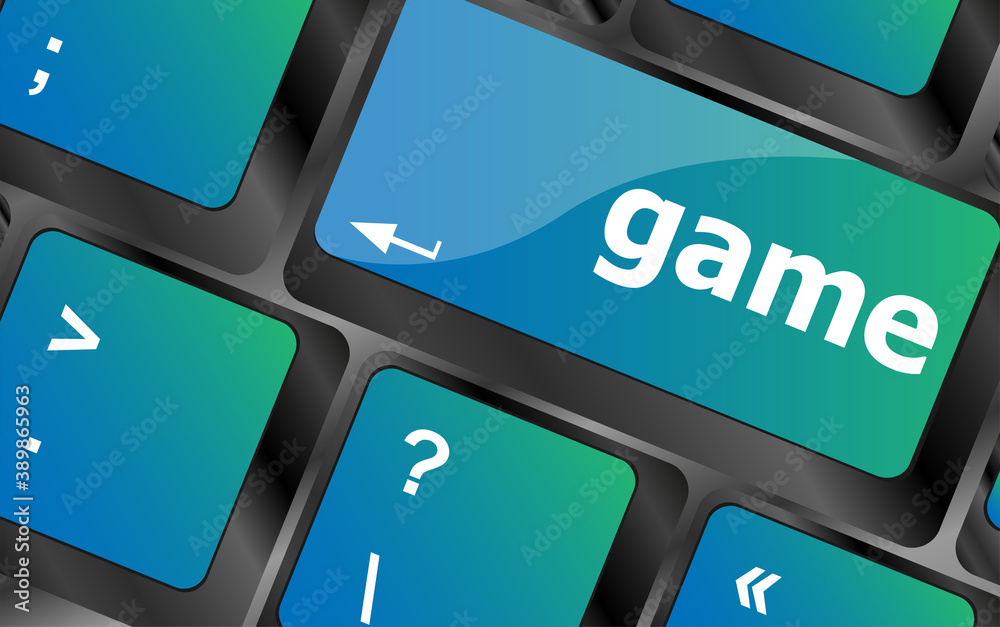 Poster computer keyboard with game key - technology background
