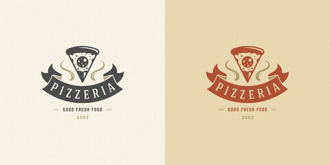 Pizzeria logo vector illustration pizza slice silhouette good for restaurant menu and cafe badge