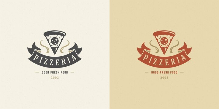 Pizzeria logo vector illustration pizza slice silhouette good for restaurant menu and cafe badge
