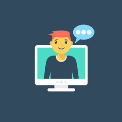 
Two persons with chat bubbles are talking or discussing 
