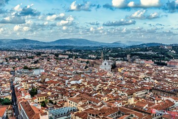 Fototapeta na wymiar Florence Townscape Bird's Eye View Panorama with Rooftops and Sky