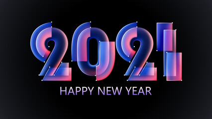 New Year 2021. Template for Christmas cards, web banners, flyers and holiday invitations. Bright colorful transparent multi-layered vector numbers. 3D effect. New Year symbol. Red-violet shades.